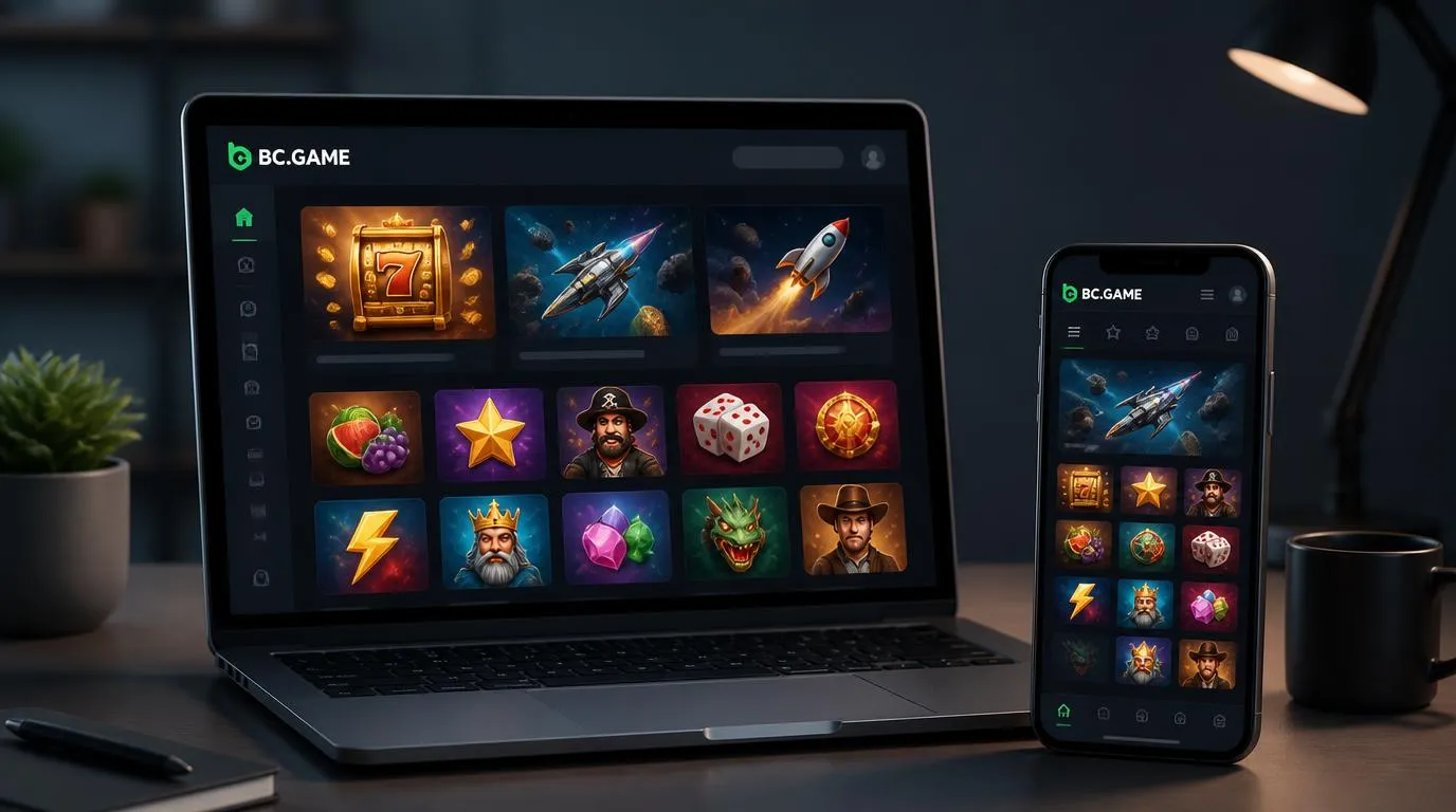 Casino-Oberfläche mit übersichtlicher Spieleauswahl auf Laptop und Smartphone